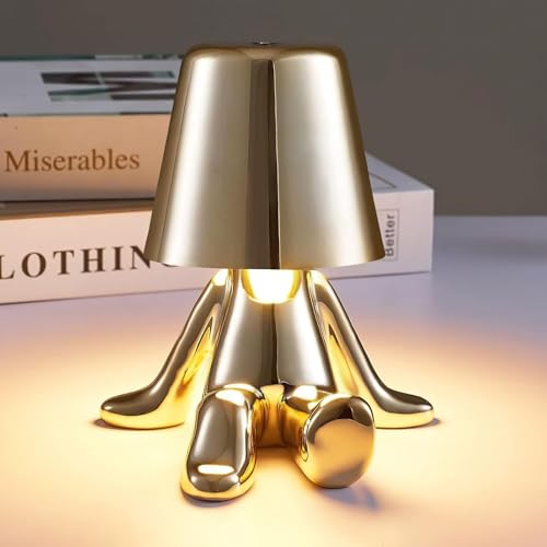 Nachttischlampe mit Touch Steuerung, Gold Man Dekorative Thinker Statue LED Schreibtischlampe, USB Aufladung 3 Helligkeitsstufen Dimmbare Tischlampe für Schlafzimmer Büro Wohnzimmer Dekoratio Geschenk