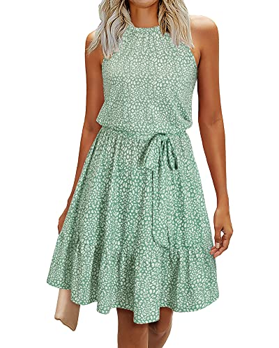 Newshows Sommerkleid Damen Knielang Elegant Kleid Neckholder Sommer Ärmellos Freizeitkleider mit Taschen(Floral-8, Mittel)