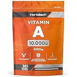 Vitamin A Hochdosiert 10000 IE | 365 Softgel Kapseln - 1 Jahr Vorrat | Augenvitamine | für Haut, Zellen & Immunsystem | Horbaach