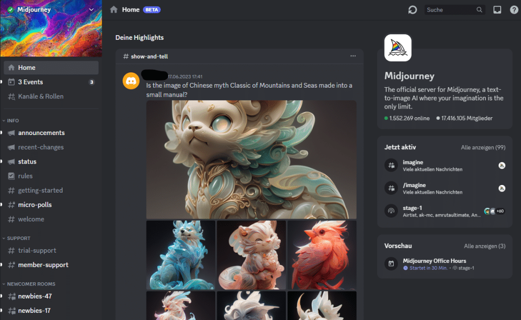 Midjourney zusammen mit dem unverzichtbaren Discord-Server