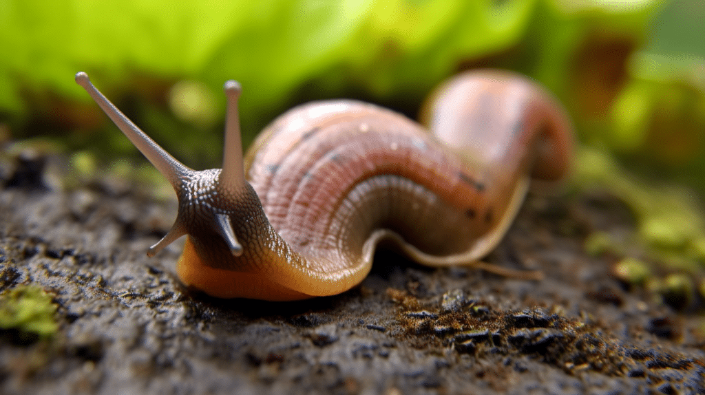 Nacktschnecke bei der Fortbewegung auf einem Gartenweg