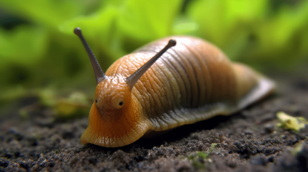 Nacktschnecke in Nahaufnahme mit Fokus auf die Fühler