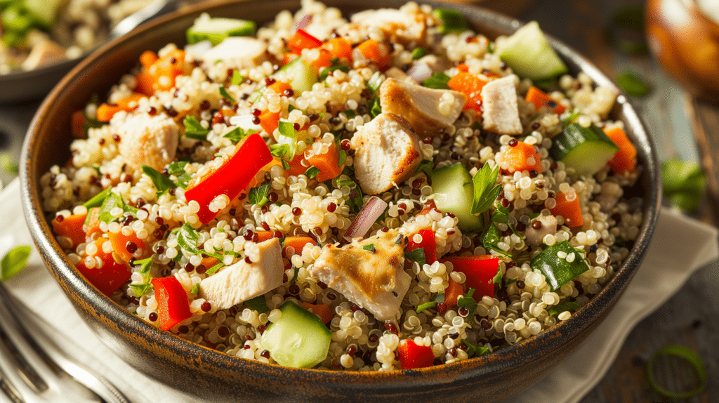 Quinoa-Salat mit Gemüse und Hühnchen