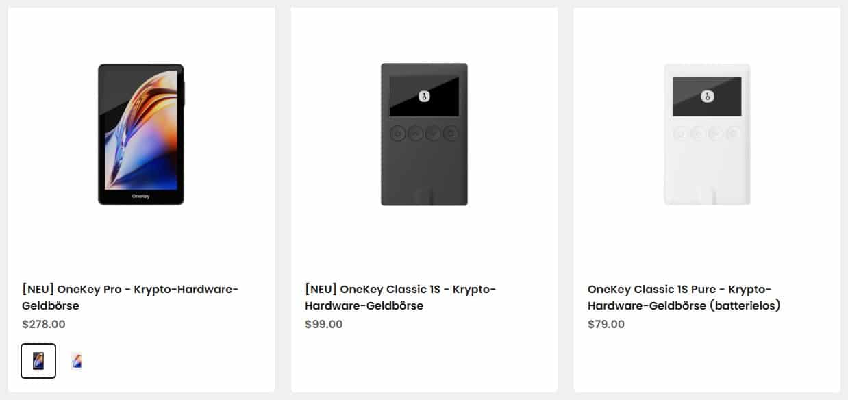 Vergleich OneKey Pro, Classic 1 S und Classic 1 S Pure im Online-Shop