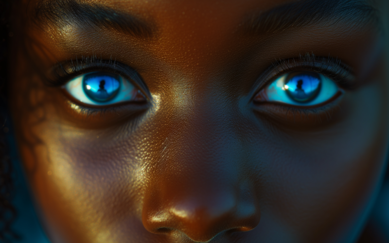Porträt einer afrikanischen Frau mit leuchtenden blauen Augen