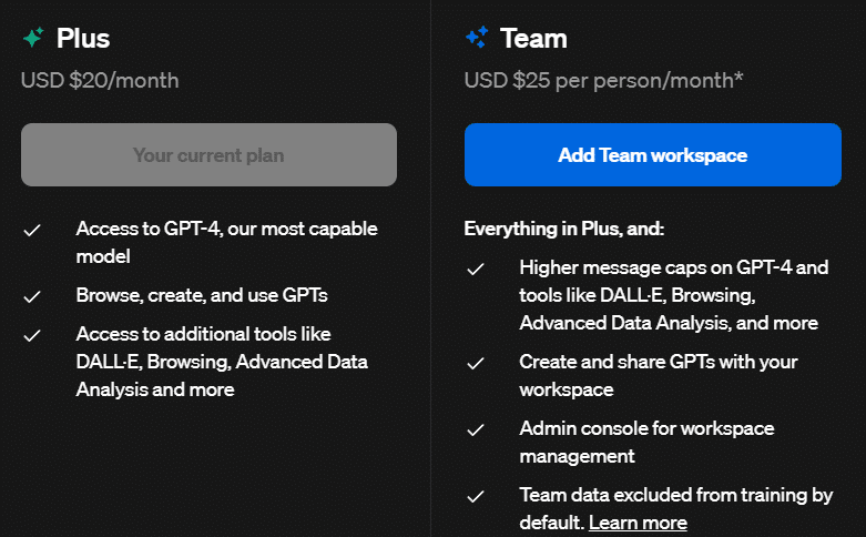 Das ChatGPT Abo Modell, Plus oder Team