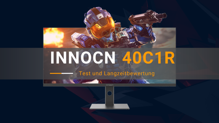 INNOCN 40C1R Gaming Monitor auf einem Titelbild mit dem Text 'Test und Langzeitbewertung'
