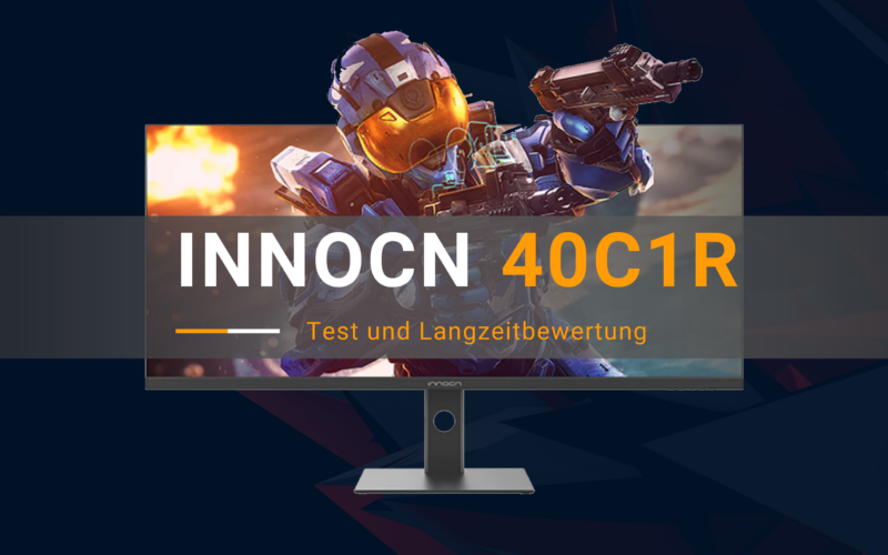 INNOCN 40C1R Gaming Monitor auf einem Titelbild mit dem Text 'Test und Langzeitbewertung'