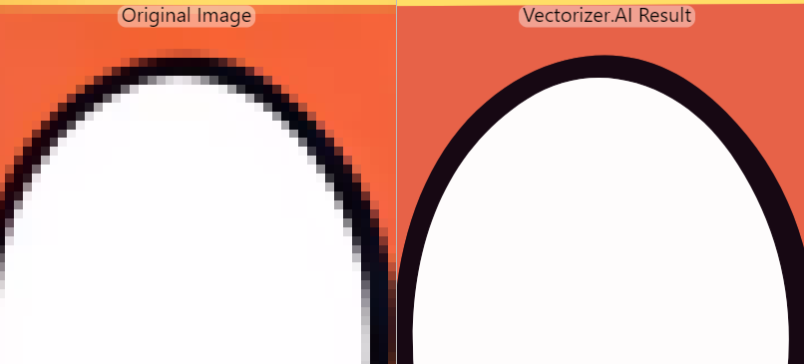 Seitliche Darstellung des Vergleichs eines Originalbildes mit pixeligen Kanten links und der glatten Vektorisierung auf der rechten Seite durch Vectorizer.AI