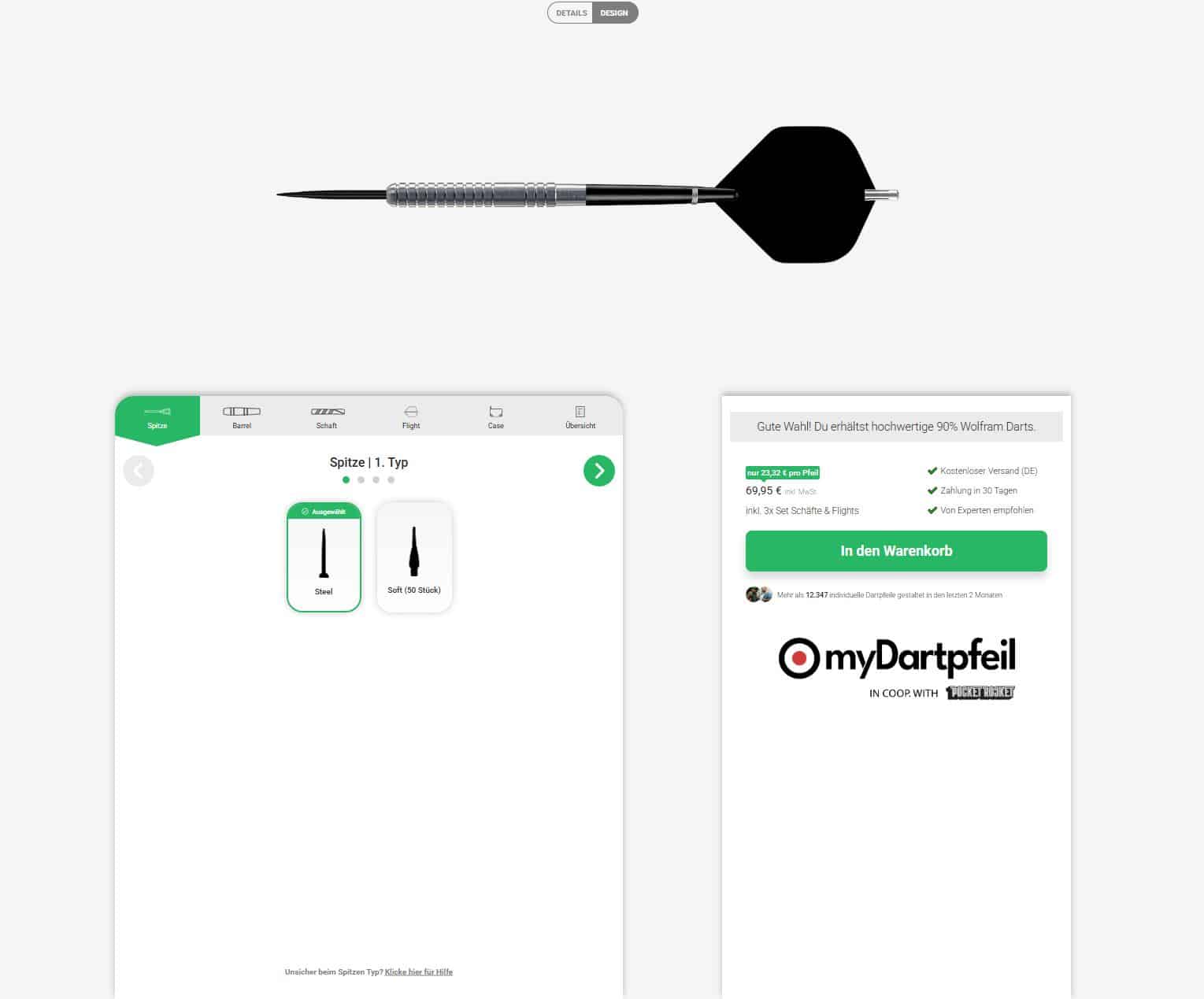 Richtigen Dartpfeil mit dem Konfigurator von mydartpeil finden.