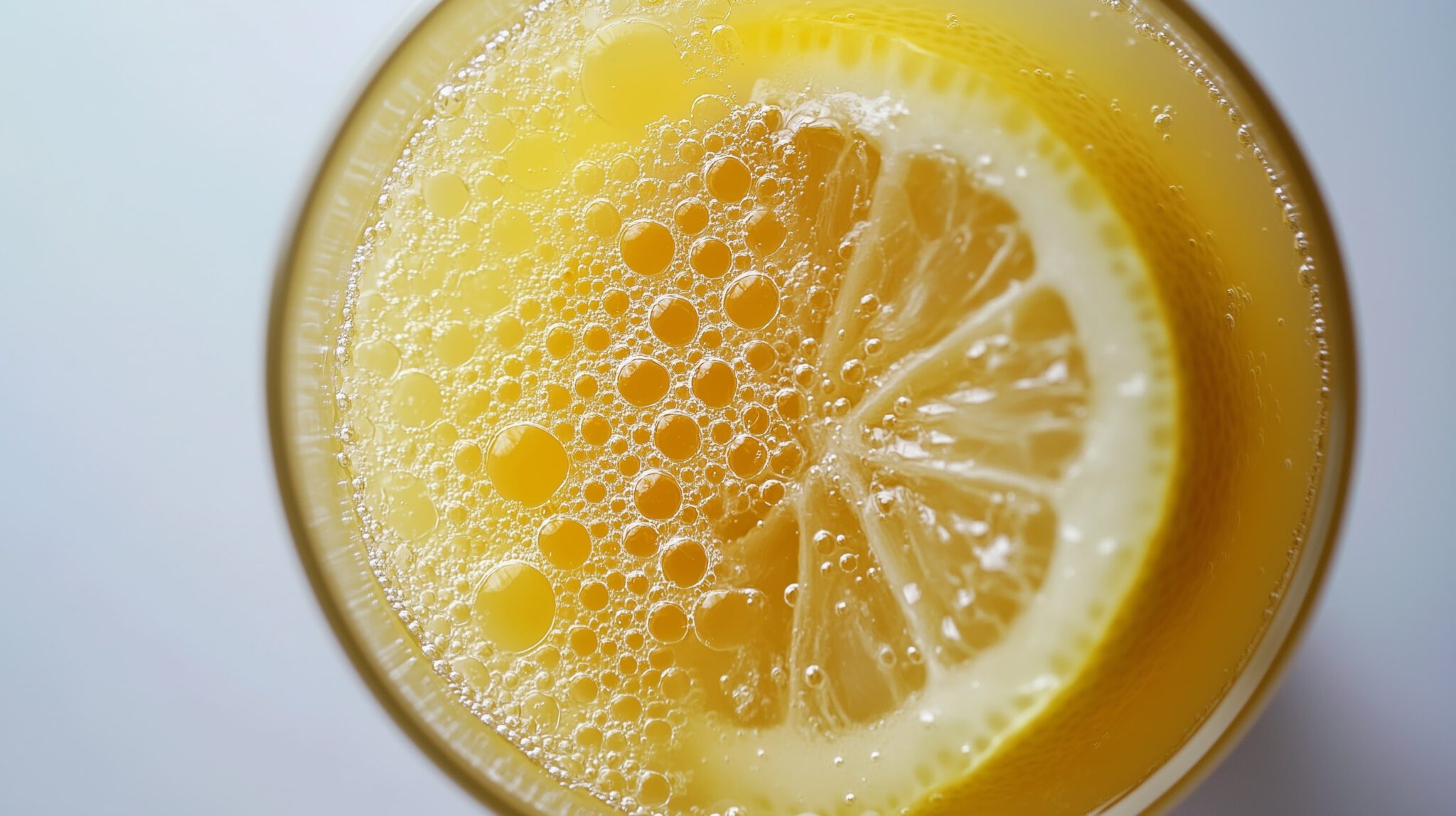 Glas mit Zitronenwasser und Bläschen – erfrischendes, gesundes Detox-Getränk.