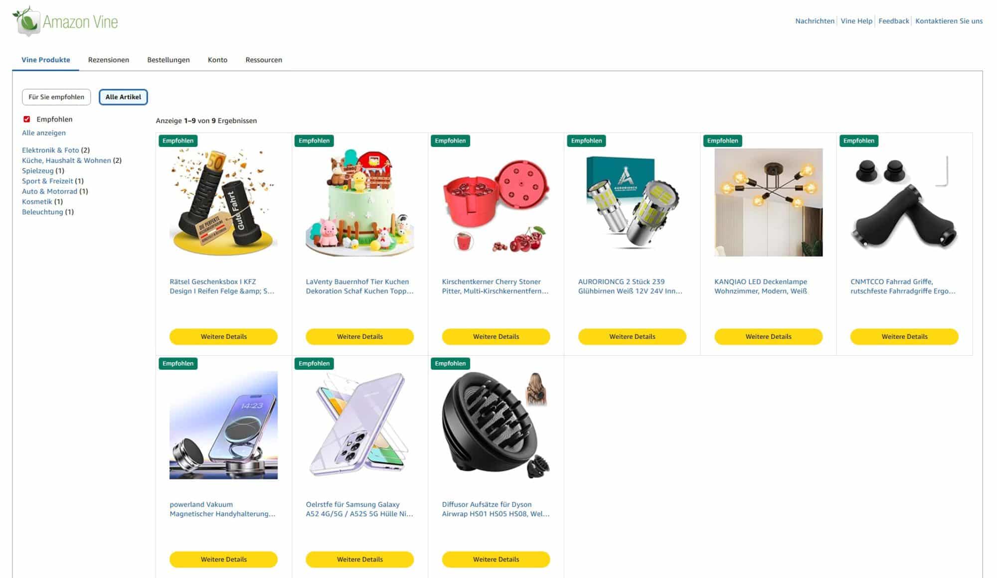 Amazon Vine Dashboard 2025 mit Pre‑Launch‑Produktempfehlungen