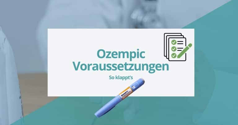 Ozempic Voraussetzungen – Titelgrafik mit Checkliste und Ozempic-Pen; Leitfaden: So bekommst du ein Rezept beim Hausarzt.