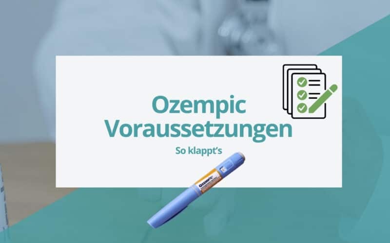 Ozempic Voraussetzungen – Titelgrafik mit Checkliste und Ozempic-Pen; Leitfaden: So bekommst du ein Rezept beim Hausarzt.