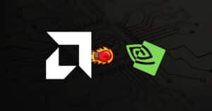 AMD-Logo links, Nvidia-Logo rechts, Boxhandschuh dazwischen – Symbolbild für den KI-Chip-Wettbewerb