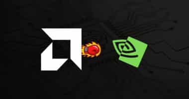 AMD-Logo links, Nvidia-Logo rechts, Boxhandschuh dazwischen – Symbolbild für den KI-Chip-Wettbewerb