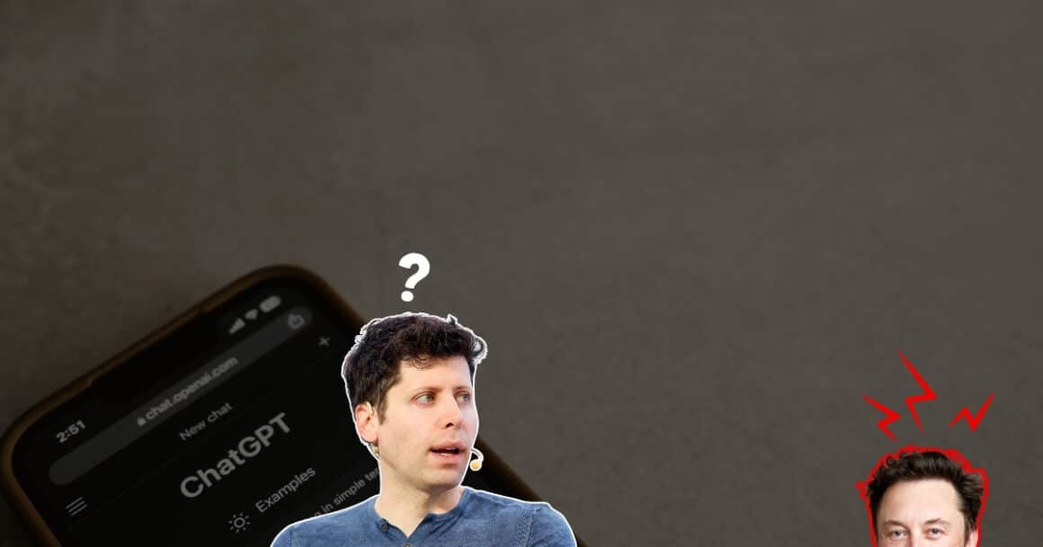 Symbolbild: ChatGPT-App auf iPhone, fragender Tech-CEO und verärgerter Unternehmer – Streit um App-Store-Empfehlungen