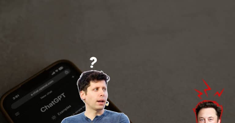 Symbolbild: ChatGPT-App auf iPhone, fragender Tech-CEO und verärgerter Unternehmer – Streit um App-Store-Empfehlungen