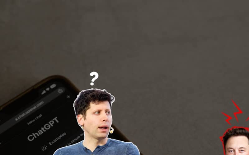 Symbolbild: ChatGPT-App auf iPhone, fragender Tech-CEO und verärgerter Unternehmer – Streit um App-Store-Empfehlungen