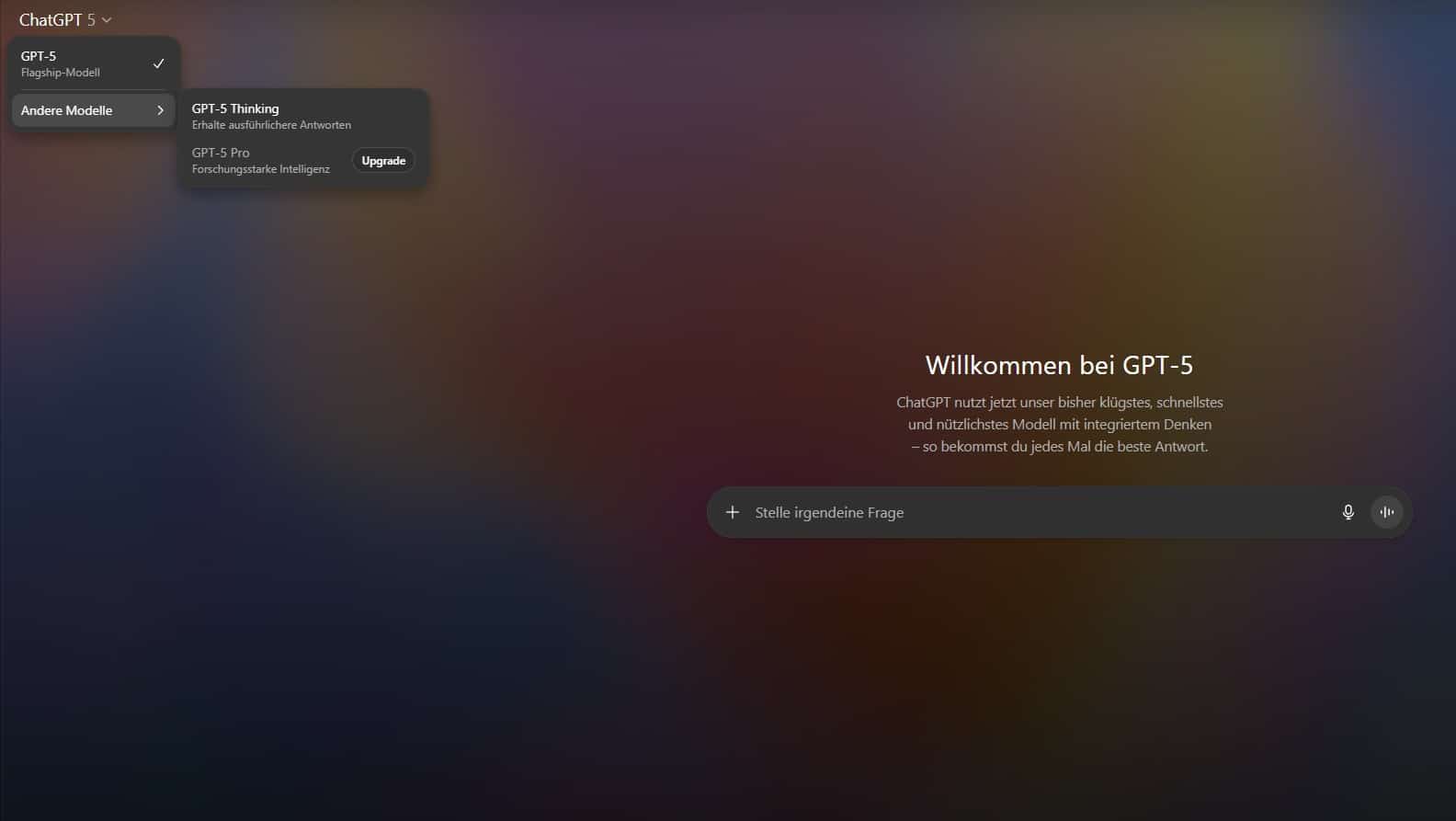 ChatGPT-Modellwahl: GPT-5, GPT-5 Thinking und GPT-5 Pro im Auswahlmenü