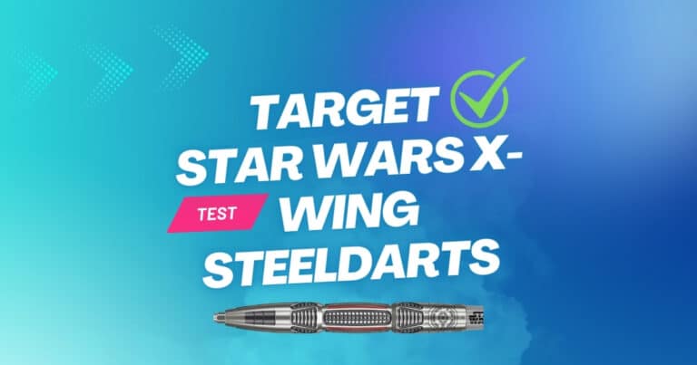 Beitragsbild zum Test der Target Star Wars X-Wing Steeldarts mit großem Schriftzug, grünem Häkchen und Abbildung des Dart-Barrels auf blauem Hintergrund.