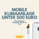 Mobile Klimaanlage unter 500 Euro Test 2026 - DREO AC515S Klimagerät mit digitaler Temperaturanzeige (24°), 5-Sterne-Bewertung, Schneeflocke und minimalistisches Design auf beiger Oberfläche